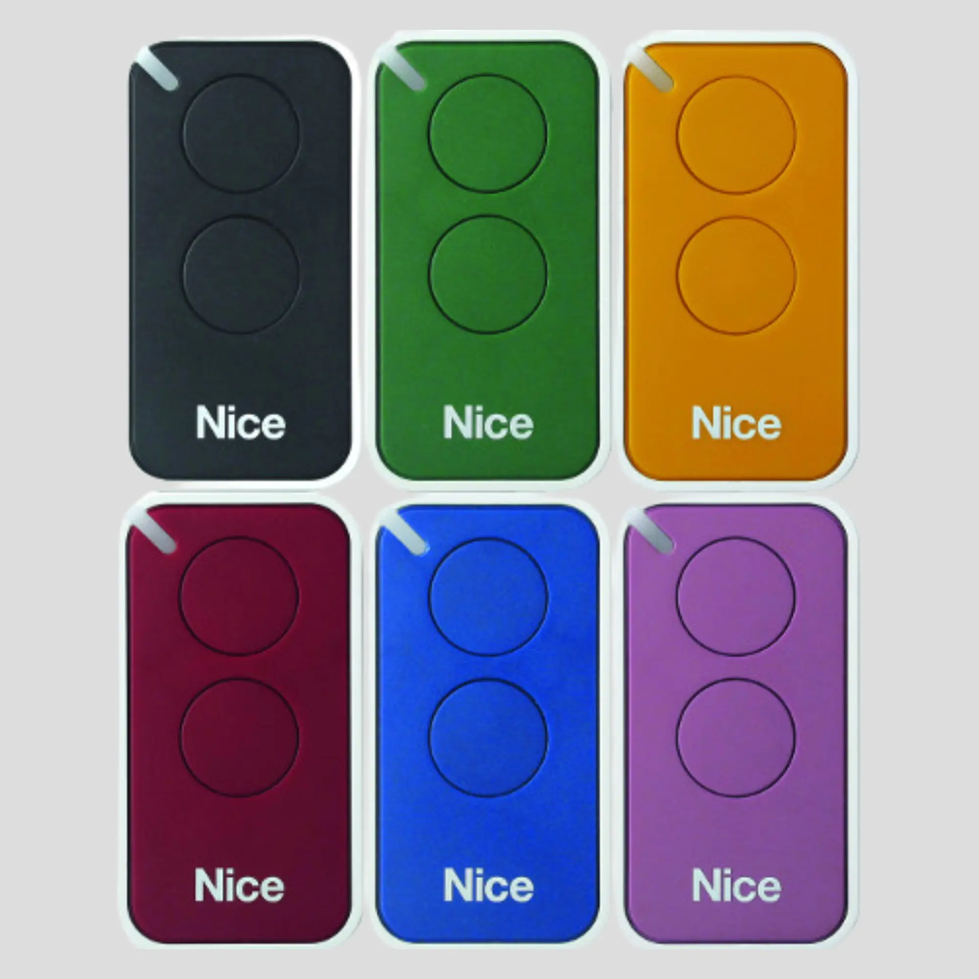Multi-coloured radio fobs with button.